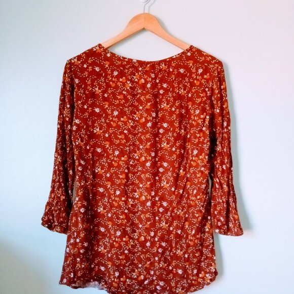 Sonoma Brown Fall V Neck Boho Top with Tassel Strings - Picture 5 of 6